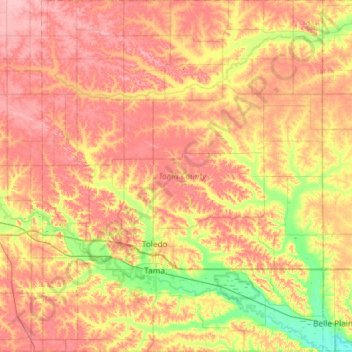 Топографическая карта Tama County, высота, рельеф