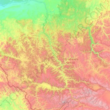 Топографическая карта Катунь, высота, рельеф