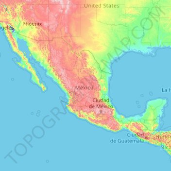 Топографическая карта Мексика, высота, рельеф