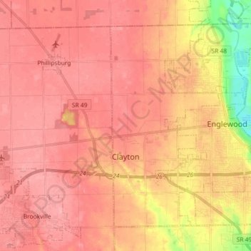 Топографическая карта Clayton, высота, рельеф
