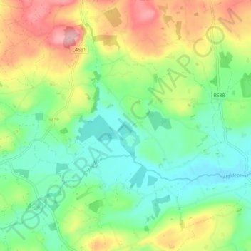 Топографическая карта Rossmore, высота, рельеф