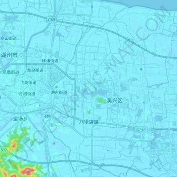 Топографическая карта 八里店镇, высота, рельеф