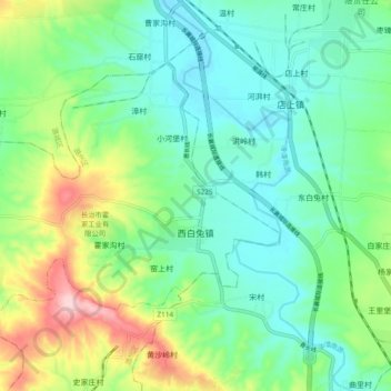 Топографическая карта 西白兔镇, высота, рельеф