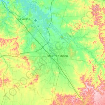 Топографическая карта Rutherford County, высота, рельеф