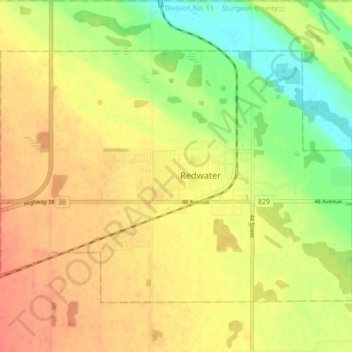 Топографическая карта Redwater, высота, рельеф