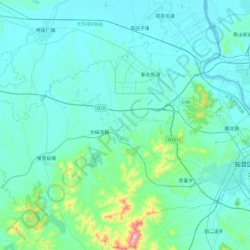 Топографическая карта 吉林高新技术产业开发区, высота, рельеф