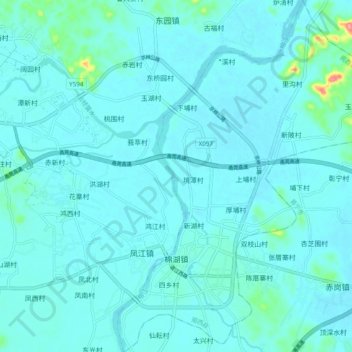 Топографическая карта 棉湖镇, высота, рельеф
