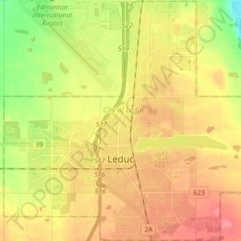 Топографическая карта City of Leduc, высота, рельеф