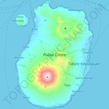 Топографическая карта Tidore, высота, рельеф