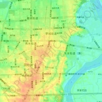 Топографическая карта 蓼城街道, высота, рельеф