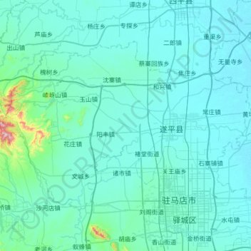 Топографическая карта 遂平县, высота, рельеф