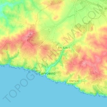 Топографическая карта Carvoeiro, высота, рельеф
