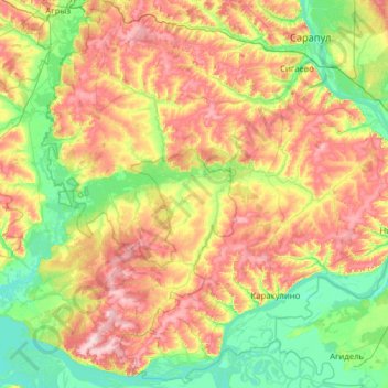 Топографическая карта Агрызский район, высота, рельеф