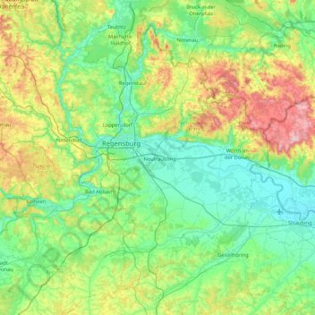 Топографическая карта Regensburg, высота, рельеф