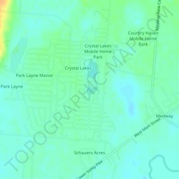 Топографическая карта Crystal Lakes, высота, рельеф