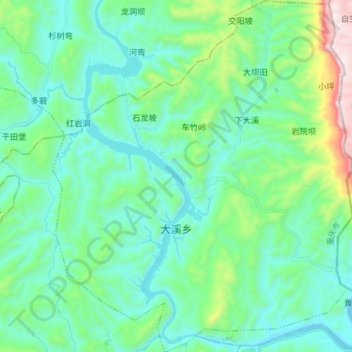 Топографическая карта 大溪乡, высота, рельеф