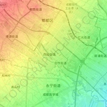 Топографическая карта 高新西区, высота, рельеф