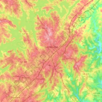 Топографическая карта Gainesville, высота, рельеф