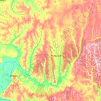 Топографическая карта Мишкинский район, высота, рельеф