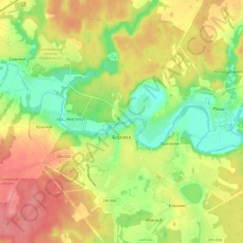 Топографическая карта городское поселение Боровск, высота, рельеф