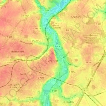 Топографическая карта Chartres, высота, рельеф