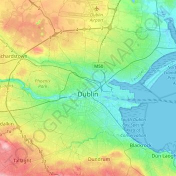 Топографическая карта Дублин, высота, рельеф