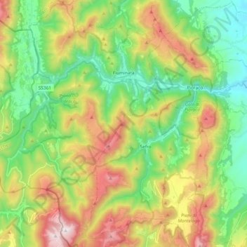 Топографическая карта Fiuminata, высота, рельеф