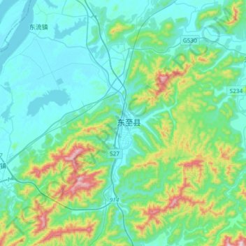 Топографическая карта 尧渡镇, высота, рельеф
