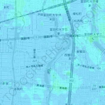 Топографическая карта 戸田川緑地, высота, рельеф