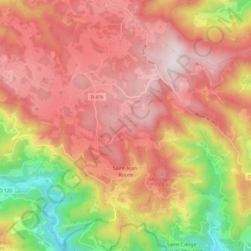 Топографическая карта Saint-Jean-Roure, высота, рельеф