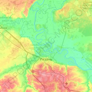 Топографическая карта городской округ Рязань, высота, рельеф