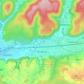 Топографическая карта Maulburg, высота, рельеф