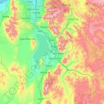 Топографическая карта Utah County, высота, рельеф