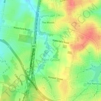 Топографическая карта Ellen Grove, высота, рельеф