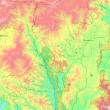 Топографическая карта Tana Toraja Regency, высота, рельеф