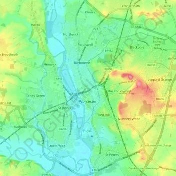 Топографическая карта Worcester, высота, рельеф