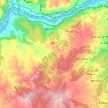 Топографическая карта Toén, высота, рельеф