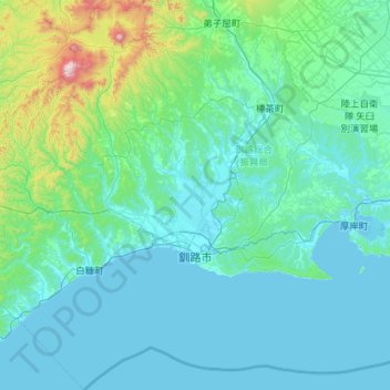Топографическая карта 釧路市, высота, рельеф