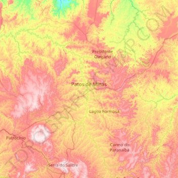 Топографическая карта Patos de Minas, высота, рельеф