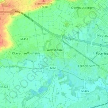 Топографическая карта Wolfisheim, высота, рельеф