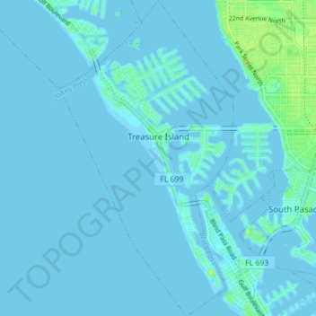Топографическая карта Treasure Island, высота, рельеф
