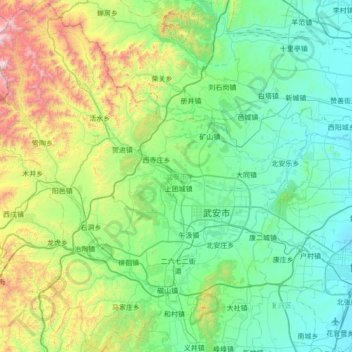 Топографическая карта 武安市, высота, рельеф
