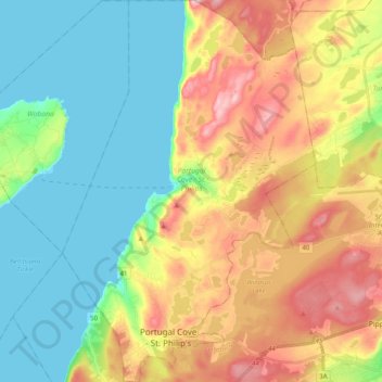 Топографическая карта Portugal Cove - St. Philips, высота, рельеф
