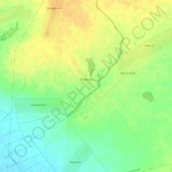 Топографическая карта Поланур, высота, рельеф