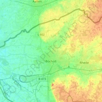 Топографическая карта Bocholt, высота, рельеф