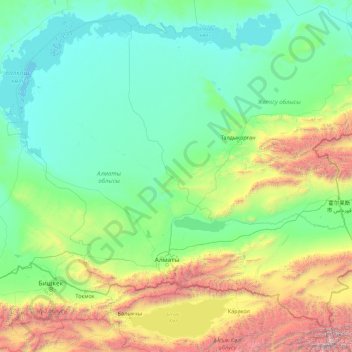 Топографическая карта Алматинская область, высота, рельеф