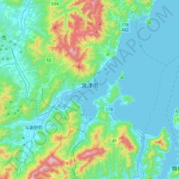 Топографическая карта Миядзу, высота, рельеф