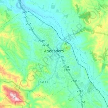 Топографическая карта Atascadero, высота, рельеф