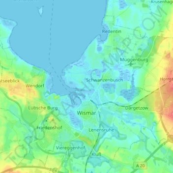 Топографическая карта Wismar, высота, рельеф