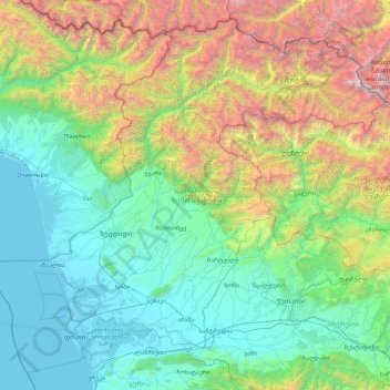 Топографическая карта Самегрело и Верхняя Сванетия, высота, рельеф